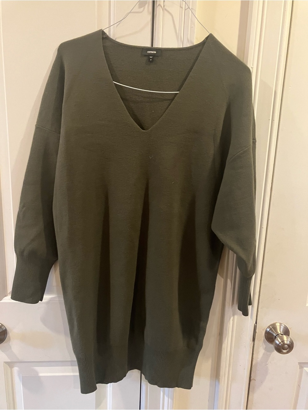 Express Olive V-Neck Tunic Sweater